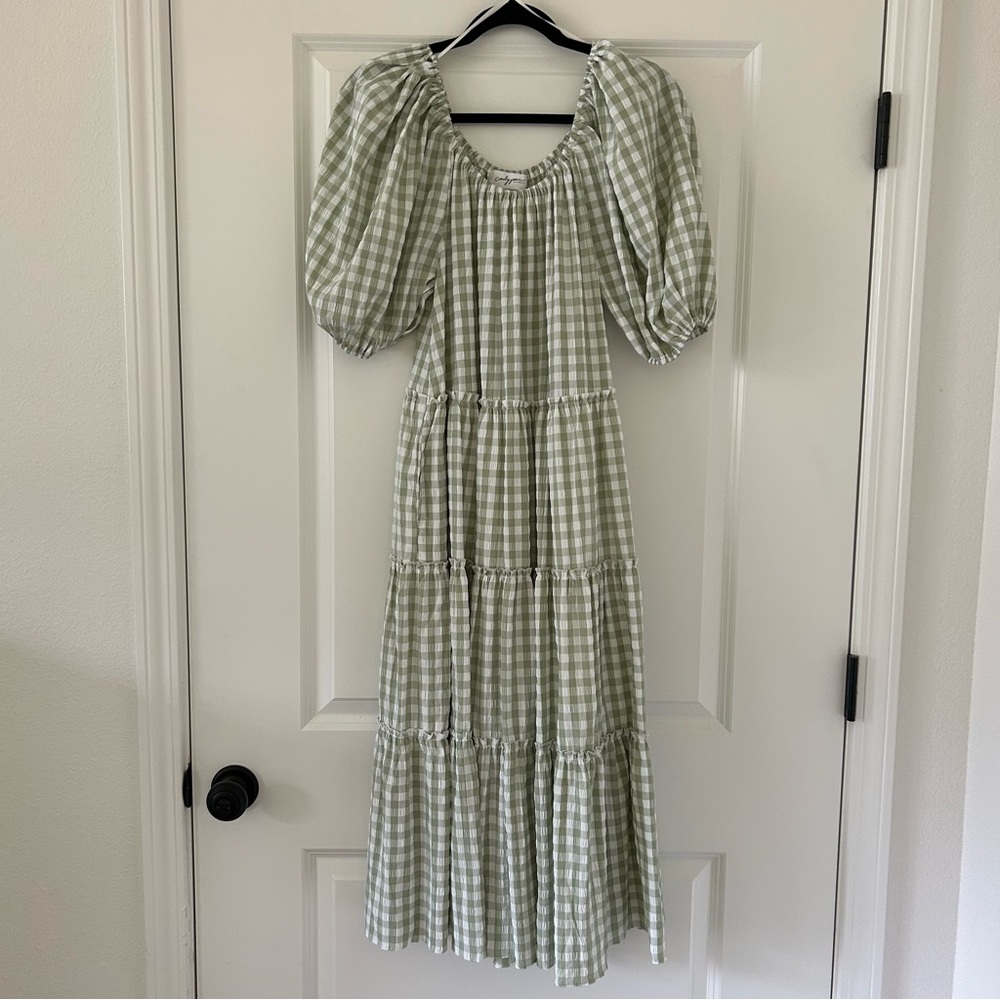 Carly Jean Los Angeles Green Gingham Midi Dress
